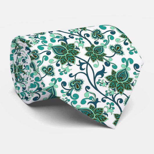Green Paisley Blume Krawatte (Gerollt)