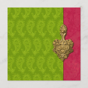 Green Paisley Peacock Indian Wedding Einladung
