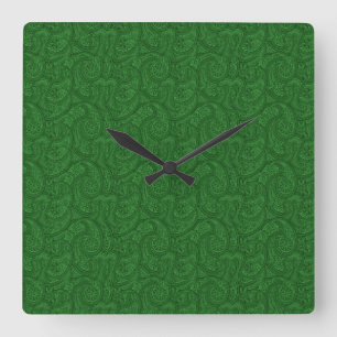 Green Paisley Quadratische Wanduhr