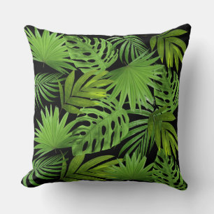 Green Palm Blätter auf Black Kissen