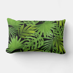 Green Palm Blätter auf Black Lendenkissen