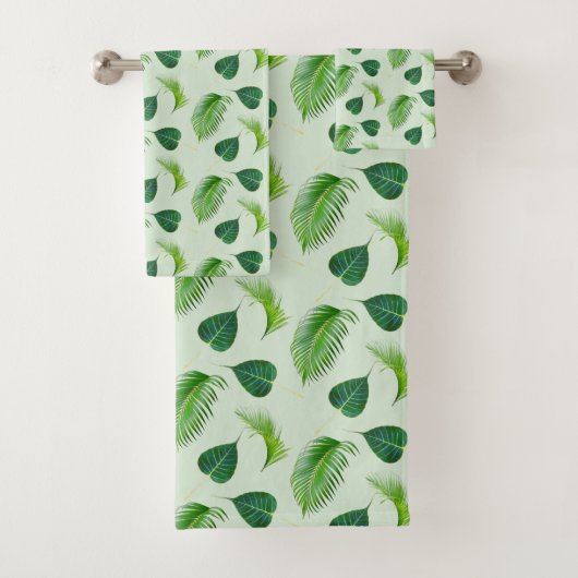 Green Palm Blätter auf hellgrün Badhandtuch Set (Insitu)