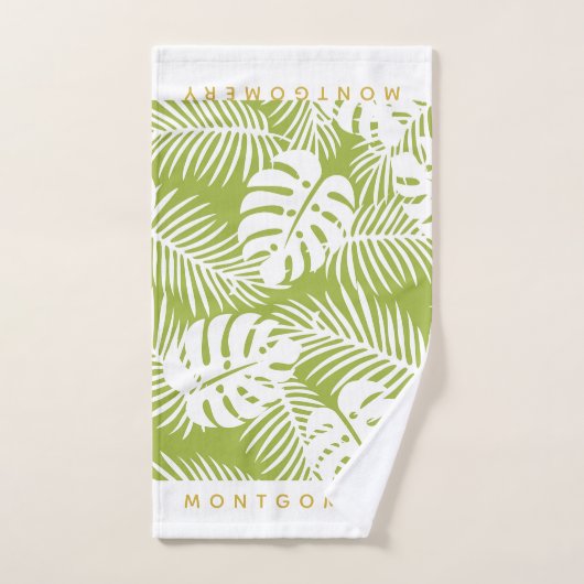 Green Palm Blätter Jungle Muster Personalisiert Badhandtuch Set (Handtuch)