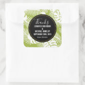 Green Palm Blätter Jungle Pattern Hochzeit Dank Quadratischer Aufkleber (Tasche)