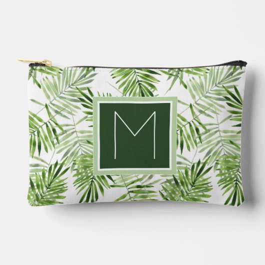 Green Palm Blätter | Monogramm Zubehörtasche (Vorderseite)