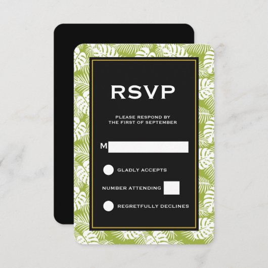 Green Palm Blätter Rainforest Muster Hochzeit RSVP (Vorne/Hinten)