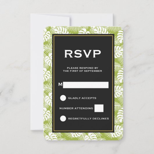 Green Palm Blätter Rainforest Muster Hochzeit RSVP Karte (Vorderseite)