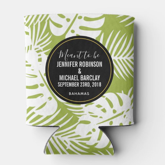 Green Palm Blätter Rainforest Pattern Hochzeit Dosenkühler (Rückseite)