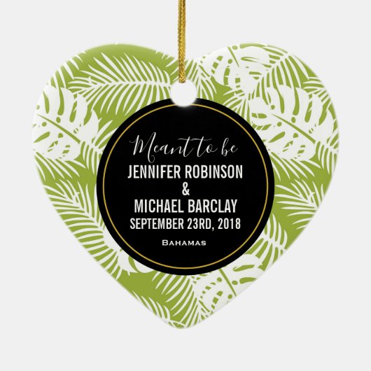 Green Palm Blätter Rainforest Pattern Hochzeit Keramik Ornament (Hinten)