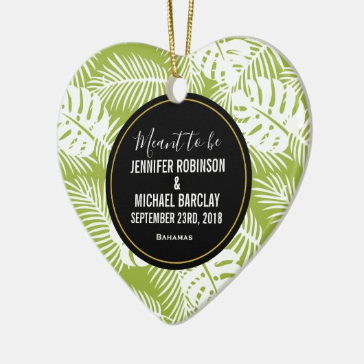 Green Palm Blätter Rainforest Pattern Hochzeit Keramik Ornament (Links)