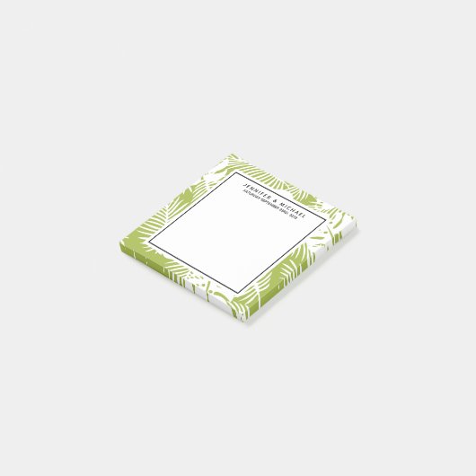 Green Palm Blätter Rainforest Pattern Hochzeit Post-it Klebezettel (angewinkelt)