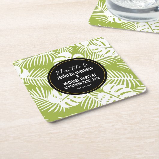 Green Palm Blätter Rainforest Pattern Hochzeit Rechteckiger Pappuntersetzer (angewinkelt)