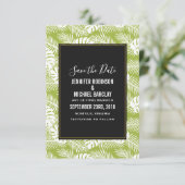 Green Palm Blätter Rainforest Pattern Hochzeit Save The Date (Stehend Vorderseite)
