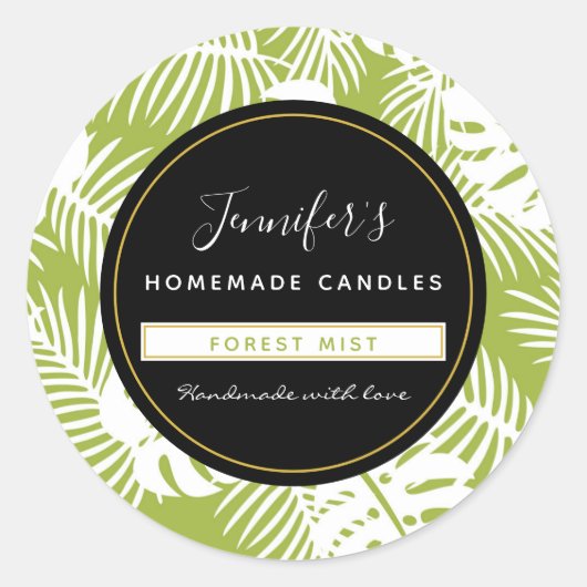 Green Palm Blätter Regenwald Muster Kerze / Seife Runder Aufkleber (Vorderseite)