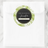 Green Palm Blätter Regenwald Muster Küche Runder Aufkleber (Tasche)