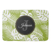 Green Palm Blätter Regenwald Muster Monogram Badematte (Vorderseite)
