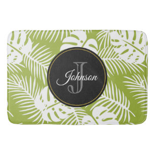 Green Palm Blätter Regenwald Muster Monogram Badematte