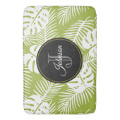 Green Palm Blätter Regenwald Muster Monogram Badematte (Vorderseite Vertikal)