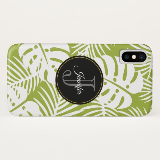 Green Palm Blätter Regenwald Muster Monogram Case-Mate iPhone Hülle (Rückseite (Horizontal))