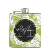 Green Palm Blätter Regenwald Muster Monogram Flachmann (Vorderseite)