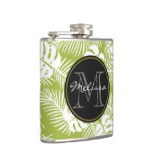 Green Palm Blätter Regenwald Muster Monogram Flachmann (Rechts)