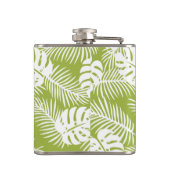 Green Palm Blätter Regenwald Muster Monogram Flachmann (Rückseite)