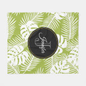 Green Palm Blätter Regenwald Muster Monogram Fleecedecke (Vorderseite (Horizontal))