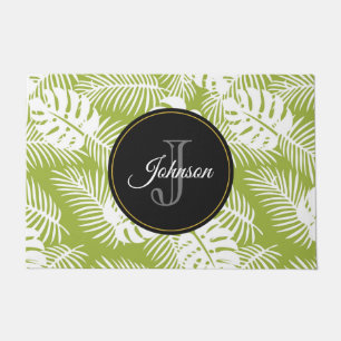 Green Palm Blätter Regenwald Muster Monogram Fußmatte