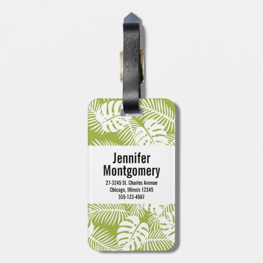 Green Palm Blätter Regenwald Muster Monogram Gepäckanhänger (Rückseite vertikal)