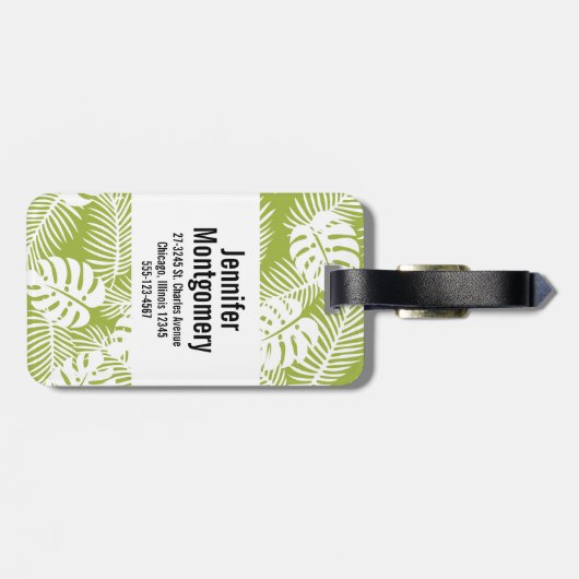 Green Palm Blätter Regenwald Muster Monogram Gepäckanhänger (Rückseite horizontal)
