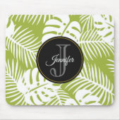 Green Palm Blätter Regenwald Muster Monogram Mousepad (Vorne)