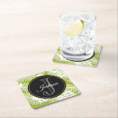 Green Palm Blätter Regenwald Muster Monogram Rechteckiger Pappuntersetzer (Vor Ort)