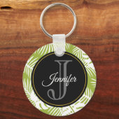 Green Palm Blätter Regenwald Muster Monogram Schlüsselanhänger (Vorderseite)