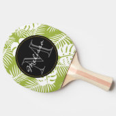 Green Palm Blätter Regenwald Muster Monogram Tischtennis Schläger (Seitenansicht)
