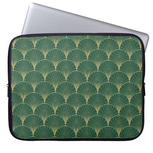 Green Palm Leaf Art Deco Laptopschutzhülle (Vorderseite)