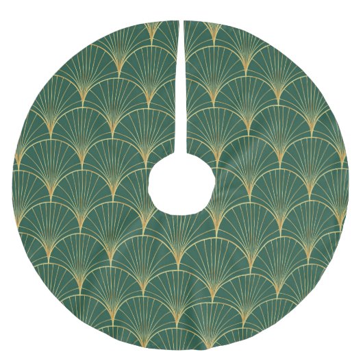 Green Palm Leaf Art Deco Polyester Weihnachtsbaumdecke (Vorderseite)