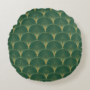 Green Palm Leaf Art Deco Rundes Kissen