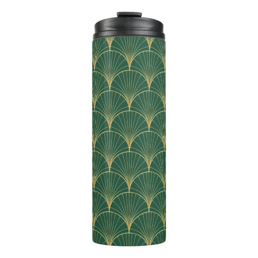 Green Palm Leaf Art Deco Thermosbecher (Vorderseite)