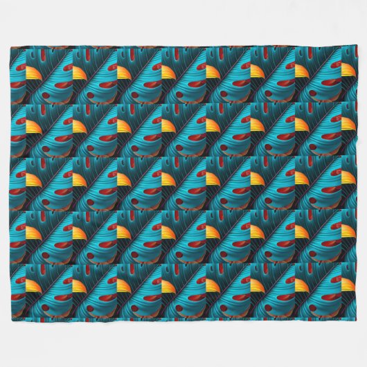 Green Palm Leaf Muster Fleecedecke (Vorderseite (Horizontal))