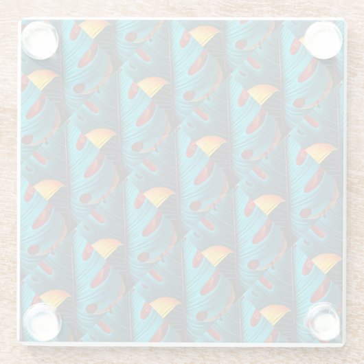 Green Palm Leaf Muster Glasuntersetzer (Rückseite)