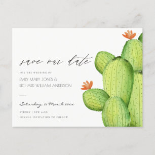 GREEN PALM LEAF WATERCOLOR FOLIATION SAVE THE DATE ANKÜNDIGUNGSPOSTKARTE