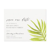 GREEN PALM LEAF WATERCOLOR FOLIATION SAVE THE DATE