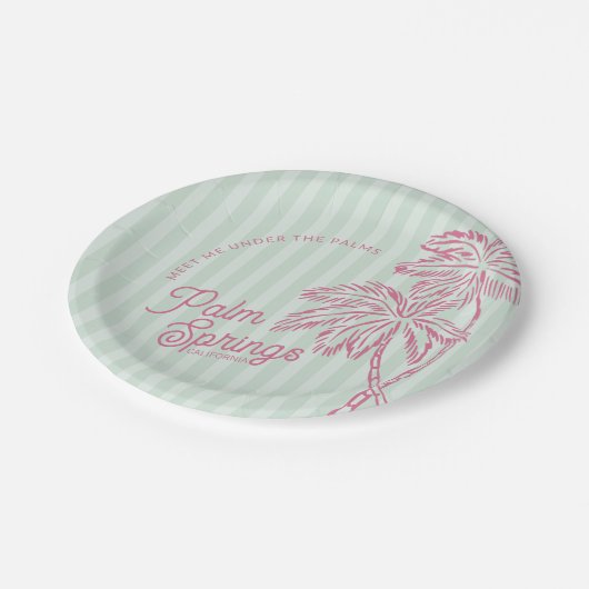 Green Palm Spring Pastel Beach Gastgeschenke Pappteller (Schrägansicht)
