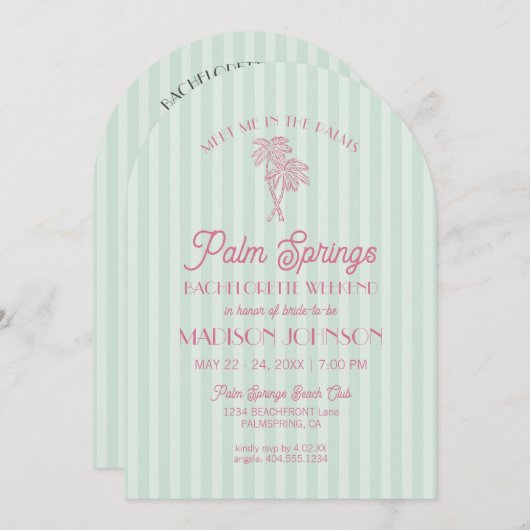 Green Palm Springs Pastel Beach Junggeselinnen-Abs Einladung (Vorne/Hinten)