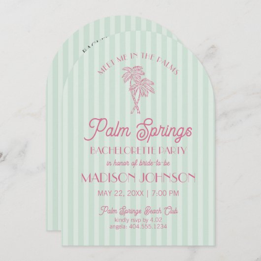 Green Palm Springs Pastel Beach Junggeselinnen-Abs Einladung (Vorne/Hinten)