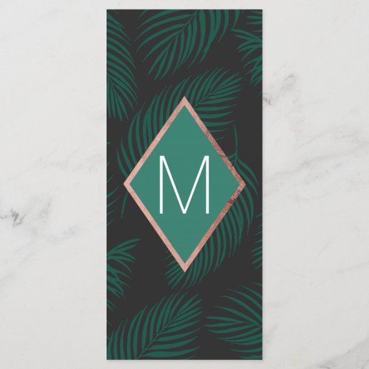Green Palm Tree Blätter Black Rose Gold Hochzeit Programm (Rückseite)