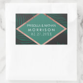 Green Palm Tree Blätter Black Rose Gold Hochzeit Rechteckiger Aufkleber (Tasche)