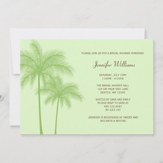 Green Palm Tree Bridal Dusche Einladung (Vorderseite)