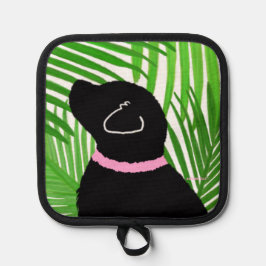 Green Palm Tree Island Black Dog Pot Holder Topflappen