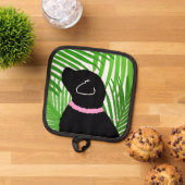 Green Palm Tree Island Black Dog Pot Holder Topflappen (Oben Unten)